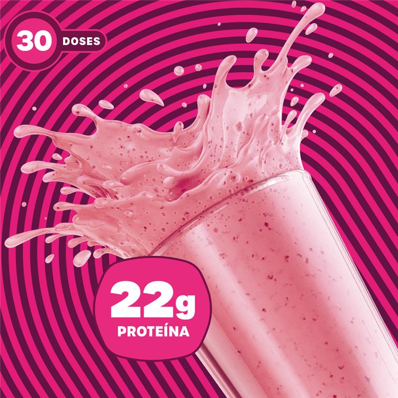 Shake de BOLD Whey Mousse de Morango com efeito de splash e destaque para 22g de proteína