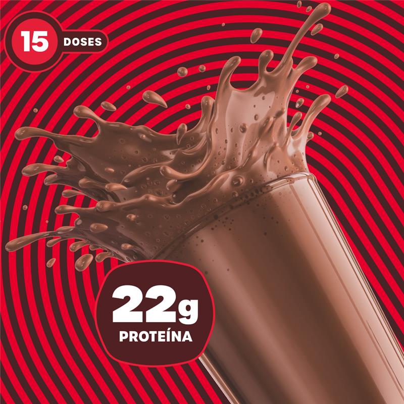 Shake de BOLD Whey Chocolate ao Leite com splash e fundo vermelho vibrante